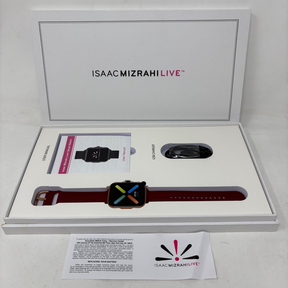 Isaac Mizrahi Live Smart Watch Rose Gold Burgundy Silicone Strap